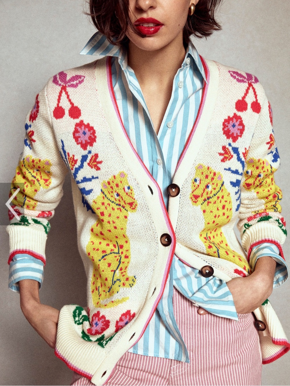 Boden Leopard Jacquard Boyfriend Cardigan S